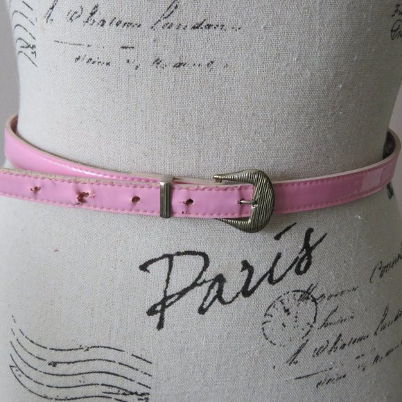 Vintage 1980s Pink Patent Leather Cowboy Belt - Picture 1 of 8